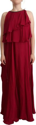 Plein Sud Zijde Mouwloze Lange Maxi Ruffle Shift Jurk - Dames - Avondkleed - Bruin - L - Kleedjes