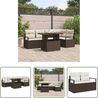 vidaXL vidaXL Tavolo da pranzo esterno - Set Divano da Giardino con cuscino 6 pcs Marrone Poly Rattan