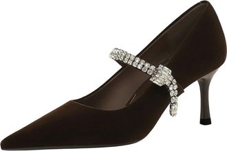 Generic Women Pointed Toe High Heels 10CM Woman Thin Heels Ladies Sexy Sparkling Rhinestones Pumps-Numeric_6_Point_5 Brown