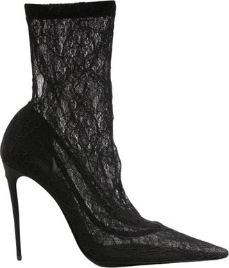 Dolce & Gabbana Lace Enkellaarsjes - Dames - Laarzen met Hak - Zwart - 40 EU - Leer - Schoenen