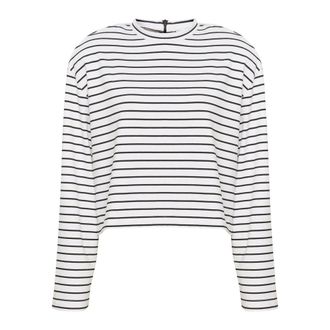 Gestuz Striped Cropped Top White Black - female - Gestuz - Long Sleeve T-Shirts - White - L - Tops