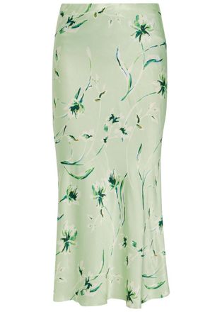 Rails Anya Floral-print Satin-crepe Midi Skirt - Light Green - S (UK8-10 / S)