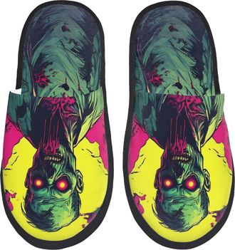Generic Plush Slippers Neon Zombie Skull Unisex Slippers Soft House Shoes For Room Women Travel M
