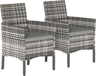 OEM Set 2 Sedie Da Giardino In Rattan E Acciaio Con Cuscini, Braccioli E Schienale Alto, 58x62x87 Cm, Grigio