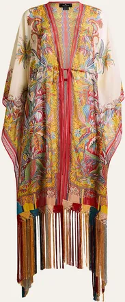 Etro Multicolor Fringe-Trim Kaftan Coverup