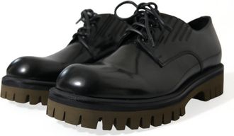 Dolce & Gabbana Black Leather Lace Up Derby Men Dress Shoes
