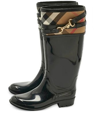 Burberry House Check buckle boots - women - Calf Leather/Rubber/Fabric/Rubber - 35 - Black