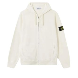 Stone Island Zip-throughs, male, White, 2XL, Brushed Fleece Full-Zip Hoodie