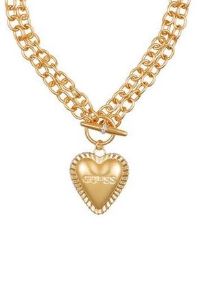 Guess Heart Pav&eacute; Pendant Toggle Necklace in Gold Tone at Nordstrom Rack