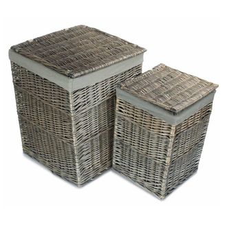 Red Hamper Set of 2 Antique Wash Square Laundry Basket with Grey Sage Lining