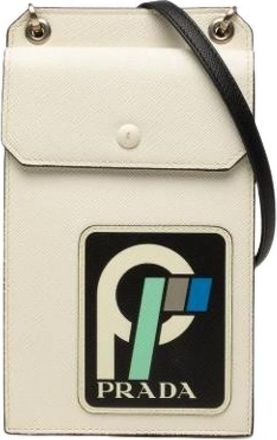 Prada Pre-owned Saffiano Leren Telefoonhoesje - Dames - Vintage Mini Tas - Wit - ONE Size - Leer - Vintage