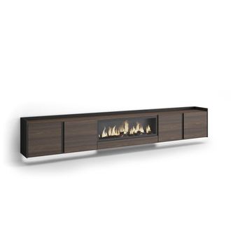 Skraut Home Mueble tv efecto madera roble negro 315x35x50cm chimenea efecto fuego