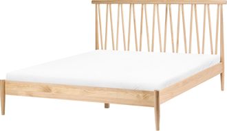Beliani Cama De Madera Estilo Moderno 160 X 200 Cm Somier De Listones Marr&oacute;n Claro Urdos