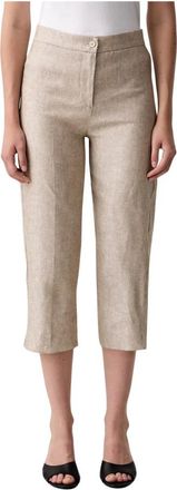Vicolo Cropped Broeken - Dames - Vrijetijds broeken - Beige - XS - Linnen - Broeken