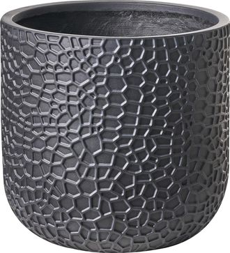 Beliani Maceta Para Exterior E Interior Tiesto Decorativo Redondo De Fibra De Arcilla 43 X 43 X 42 Cm Negro Yuhua
