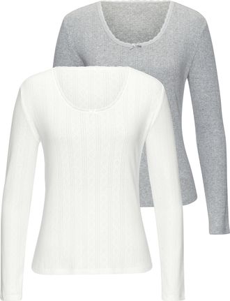 Vivance Langarmshirt VIVANCE, Damen, Gr. 44/46, grau (grau meliert, creme), Obermaterial: 100% Baumwolle, unifarben, k&ouml;rpernah, Rundhals, Shirts Langarmshirt,