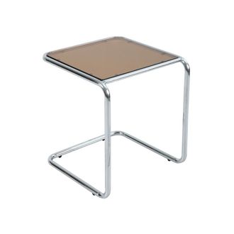 Oviala Mesa de centro cuadrada de 50 cm de largo en metal y vidrio marr&oacute;n