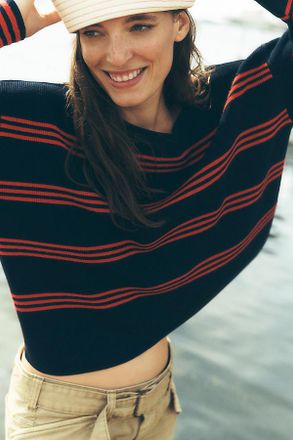 Maeve Boat-Neck Lace-Up-Sleeve Sweater