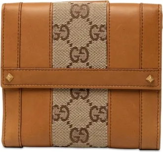 Gucci Beige Brown Leather Canvas Wallet (Bi-Fold) (Pre-Owned)