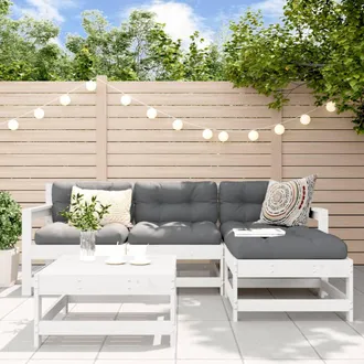 vidaXL Juego De Sof&aacute;s De Jard&iacute;n 5 Piezas Madera Maciza De Pino Blanco Vidaxl