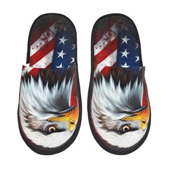 Generic Camping Slippers Usa Bald Eagle Non-Slip Fluffy Slippers Furry Cotton Slipper For Hotel Ladies Guest Room L