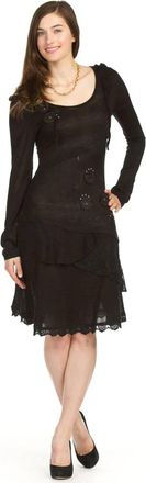 Papillon Floral Applique And Patch Long Sleeve Dress In Black