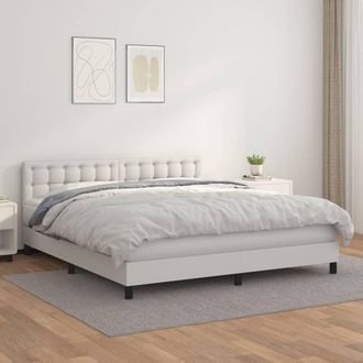 vidaXL Vidaxl - Cama Box Spring Con Colch&oacute;n Cuero Sint&eacute;tico Blanco 160x200 Cm