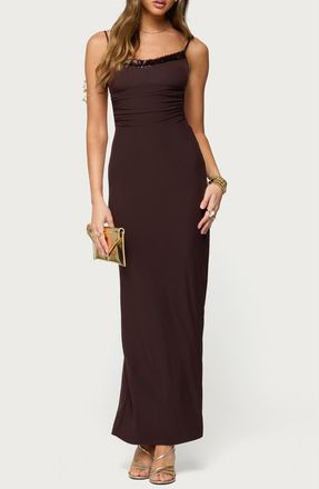 Edikted Shanna Mesh Maxi Dress in Brown at Nordstrom, Size X-Small