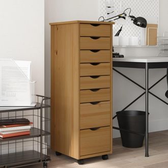 Berkfield Home Rolling Cabinet with Drawers MOSS Honey Brown Solid Wood Pine