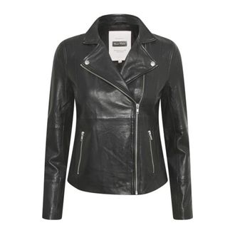 Part Two Leather Jackets, female, Black, Size: L Black Leather Biker Jacket FrancesPW JA