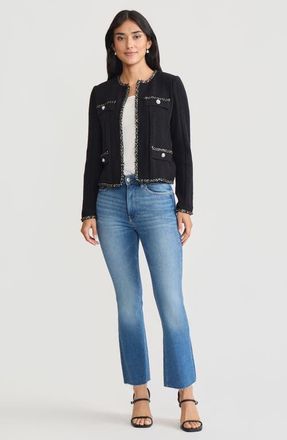 Misook Heritage Eyelash Trim Cozy Ribbed Knit Jacket in Black/biscotti at Nordstrom, Size Xx-Large