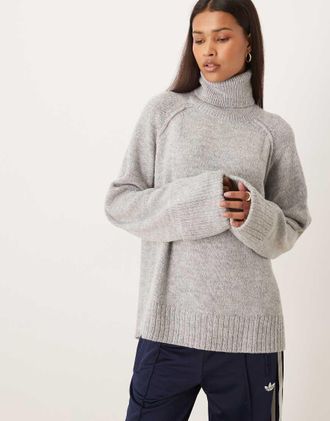 Jack & Jones Maglione con collo alto e polsini grigio m&eacute;lange