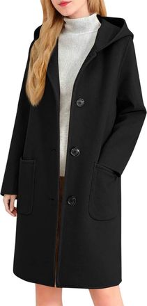 Generic Womens Long Trench Coats Single-Breasted Wool Coat with Hood Ladies Thermal Longline Winter Jackets Outdootr Warm Overcoat Elegant Pea Coats with Pock