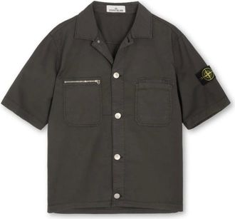 Stone Island Short Sleeve Shirts, male, Gray, S, Zip Pocket Short Sleeve Shirt Grey