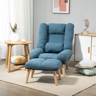 HOMCOM Occasional Recliner with Ottoman, 3-Position Adjustable Reclining in Blue
