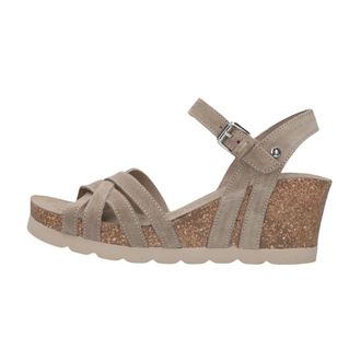 Panama Jack Schoenen, Dames, Grijs, 36 EU, Leer, Vera Wedge Sandalen