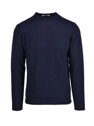 Wool & Co Crew Neck Pullover In Deep Blue With Fine Knit Texture