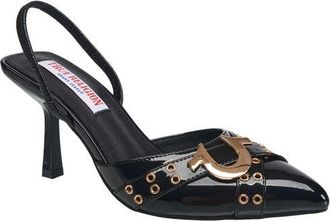 True Religion Sade Metal Buckle Logo Heel in Black at Nordstrom, Size 10