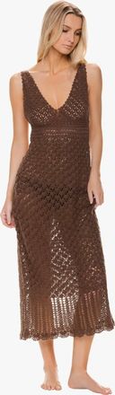 Helen Jon Claudia Crochet Midi Dress In Chocolate Brown