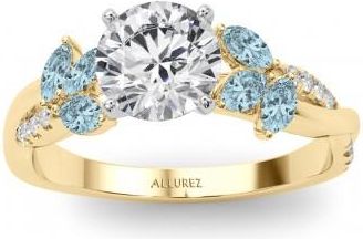 Allurez Lab Grown Diamond & Lab Aquamarine Marquise Leaf Engagement Ring 14K Yellow Gold (0.38ct)