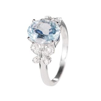 Generic Oval Aquamarine Engagement Ring Natural Gemstone Wedding Band Elegant Jewelry for Women (Silver, 9)