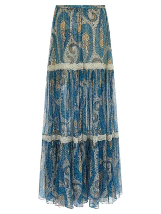 Etro Womens Blue Silk Mini Skirt