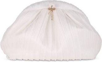Badgley Mischka Vale Pleated Tulle and Satin Mini Pouch Clutch in White at Nordstrom, Size Small