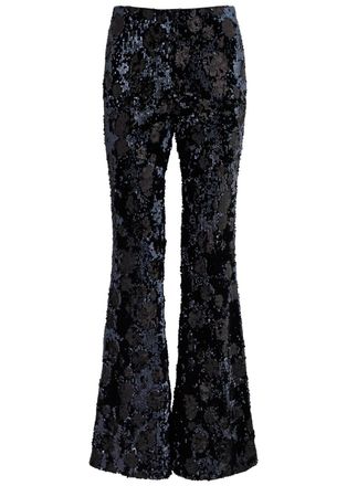 Dorothee Schumacher Shimmering Attraction Sequin-embellished Trousers - Navy - 5 (XL)