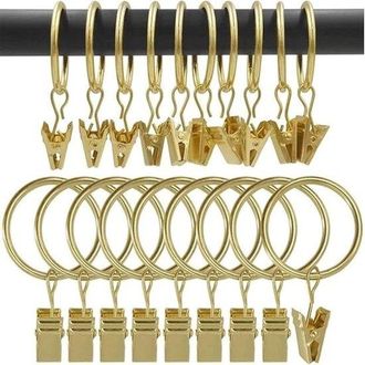 No Brand 30 Anillas Decorativas Para Cortinas Con Clips, De Metal Color Oro, Para Un Deslizamiento Suave Sobre La Barra