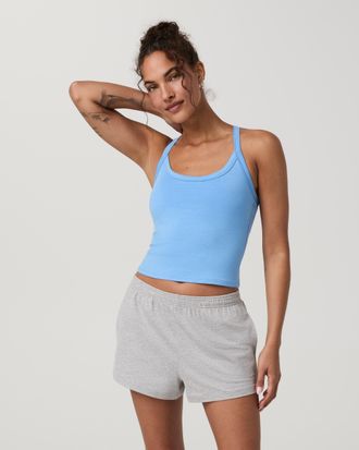 Vuori Clothing Halo Cross Back Tank Top | Oasis Blue Heather | XS, Size Extra Small