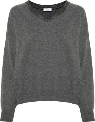 Brunello Cucinelli Monili-detail cashmere jumper - women - Cotton/Elastane/Cashmere - L - Grey