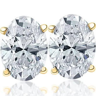 Pompeii3 2 Ct Lab Grown Oval Shape Diamond Studs 14k Yellow Gold Earrings Size: Free Style