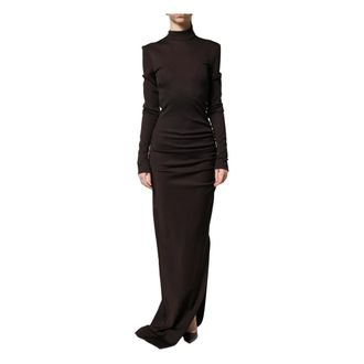 Dolce & Gabbana Gowns, female, Brown, Size: L Turtleneck Jersey Maxi Dress