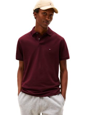 Tommy Hilfiger Mens Short Sleeve Polo Shirts in Classic Fit with Stretch and Organic Pique Cotton, Deep Burgundy, Large